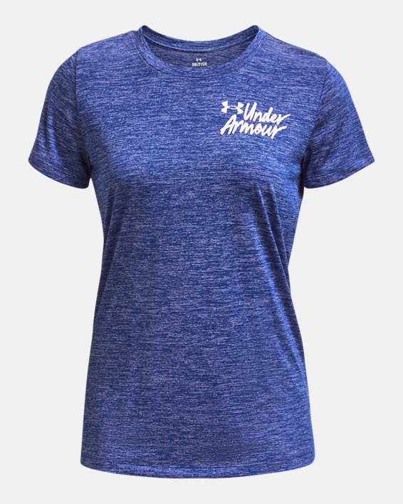 Women's UA Tech™ Twist Graphic Short Sleeve in Blue image number 4